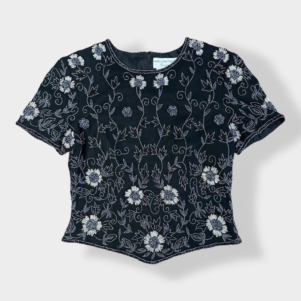Adrianna Papell  Boutique Evening Vintage 80’s Beaded Silk top‎ Size M